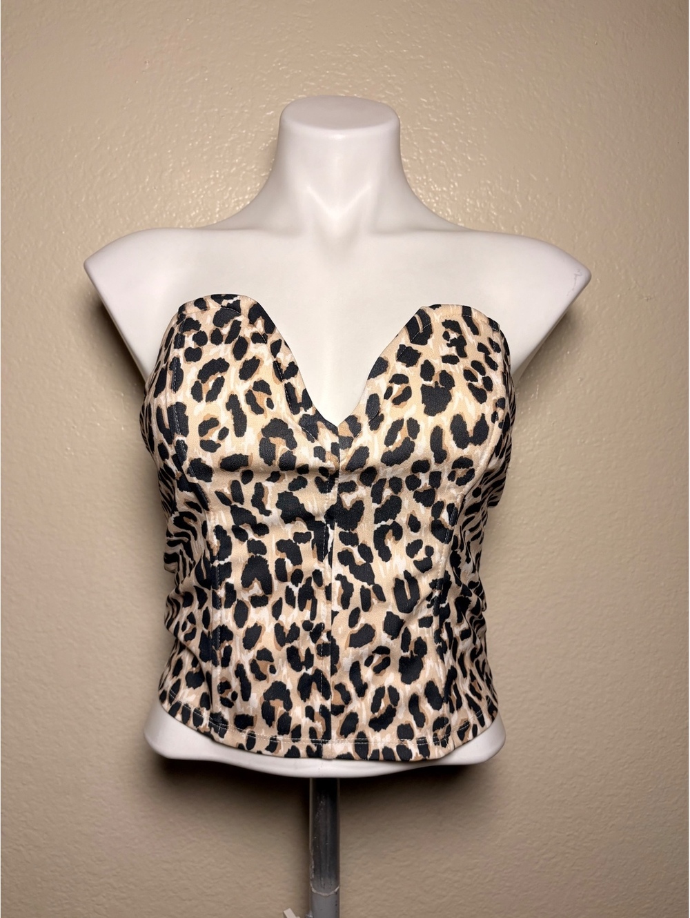Y2K White Fox Scene Leopard Print Strapless Bustier Top #13